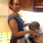 Jen cooking soup in condo located in Marbella, Spain